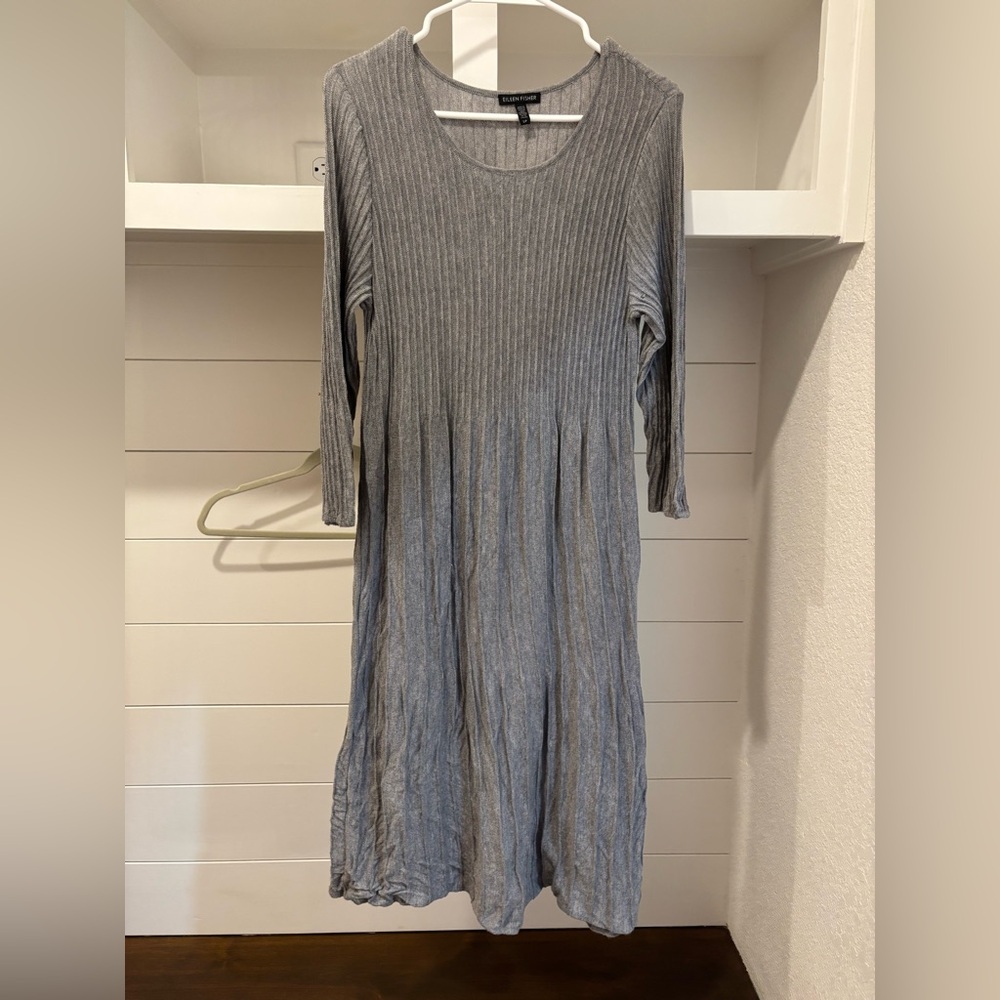 Eileen Fisher Gray 3/4 Sleeve Scoop Neck Dress